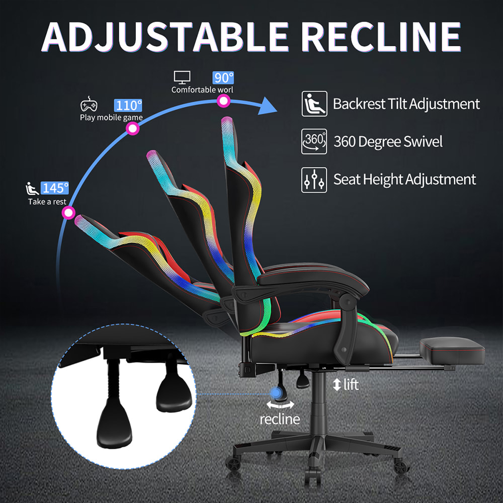Herní křeslo z PU kůže, esportovní křeslo s vícebarevnými nastavitelnými RGB světly, USB napájení, dálkové ovládání Herní křeslo z PU kůže, esportovní křeslo s vícebarevnými nastavitelnými RGB světly, USB napájení, dálkové ovládání
